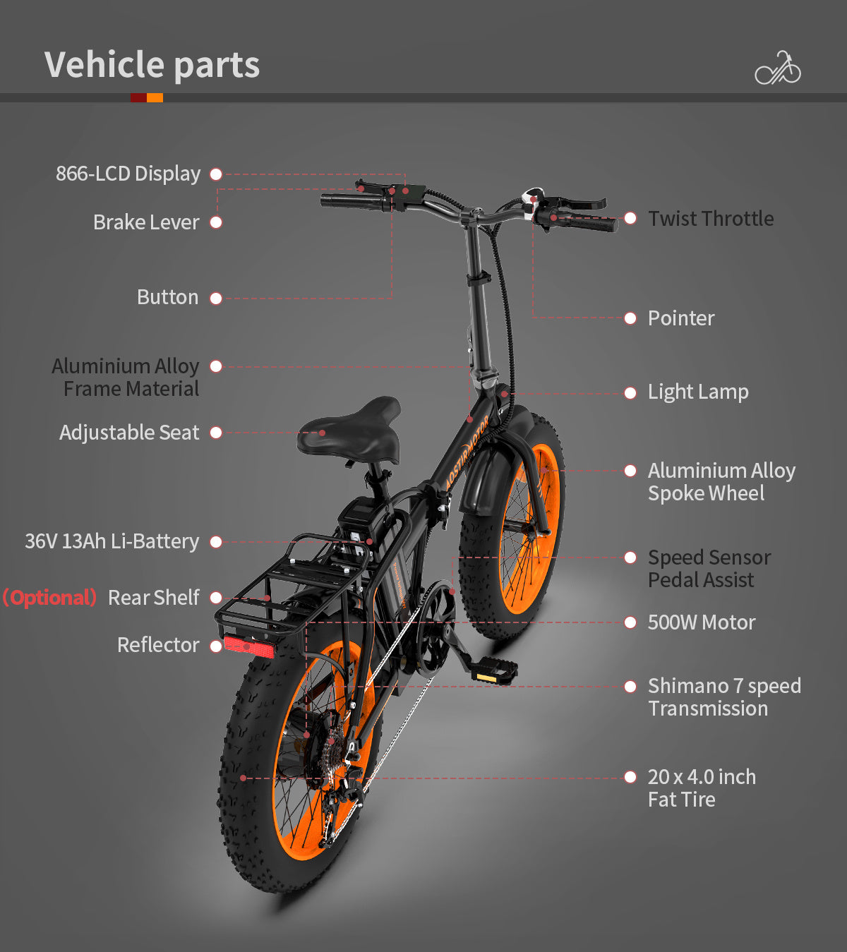 🚴 36V 500W Foldable Fat Tire E-Bike – 20x4.0” Commuter Powerhouse with 13AH Battery & LCD Display