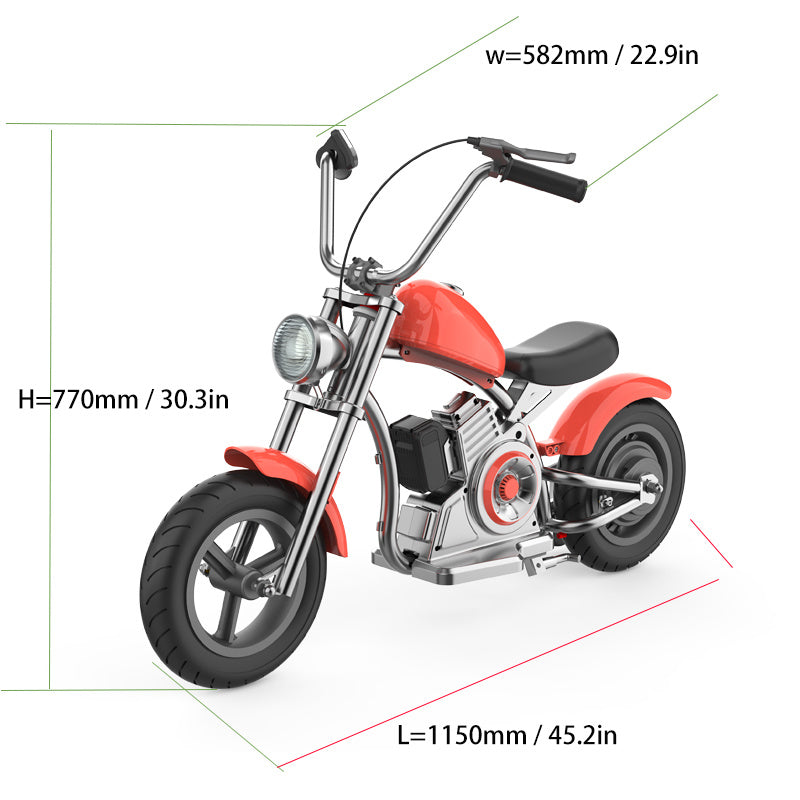 “Youmota Kids Electric Ride-On Motorcycle – 12” Air Tires, LED Lights, 10MPH, 150lb Max, Twist-Grip Throttle, Sound Effects – Black”