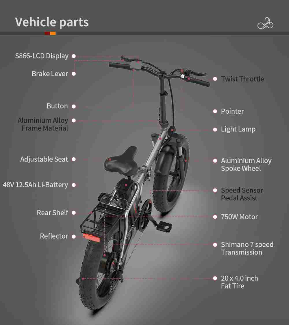 20x4.0 Inch Foldable Fat Tire Electric Bike – 48V 12.5Ah Battery, Dual Disc Brakes & Extended Range