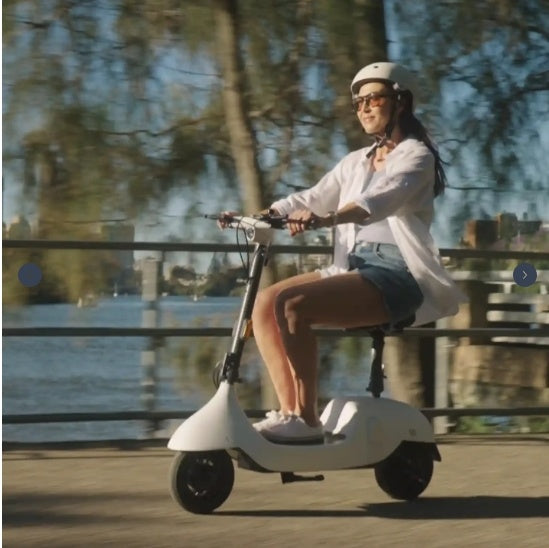 Ceetle Electric Scooter with Convertible Seat – 220lb Capacity, 18-Mile Range, 16MPH Speed, Foldable Design