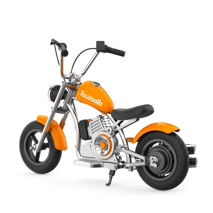“Youmota Kids Electric Ride-On Motorcycle – 12” Air Tires, LED Lights, 10MPH, 150lb Max, Twist-Grip Throttle, Sound Effects - Orange