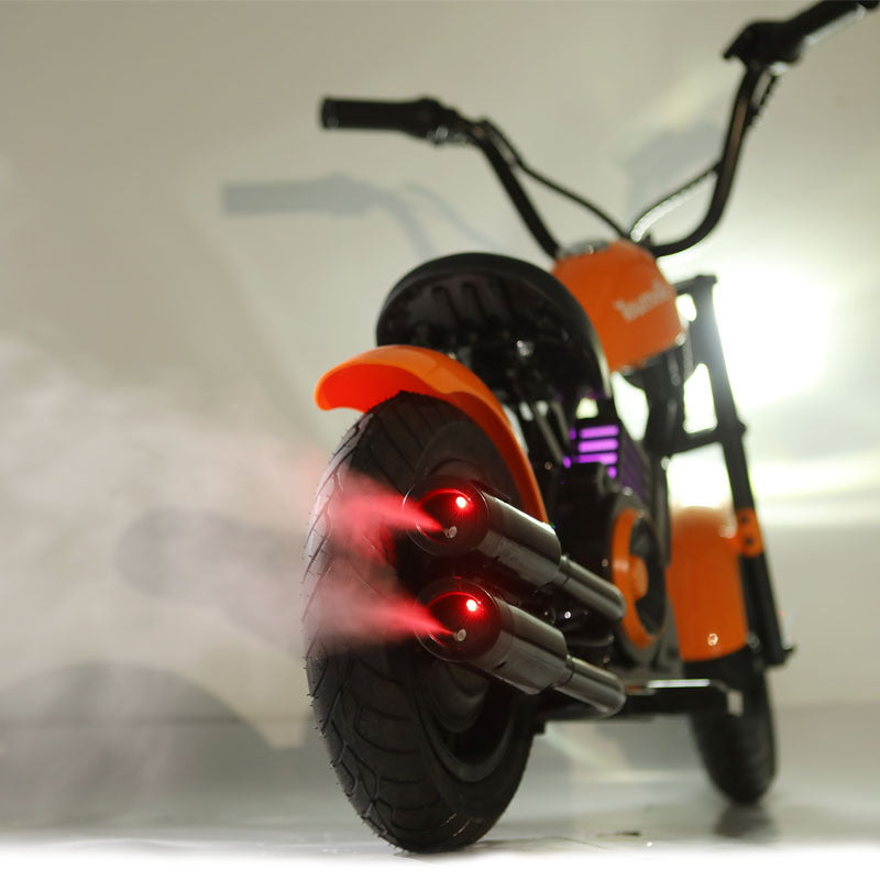 “Youmota Kids Electric Ride-On Motorcycle – 12” Air Tires, LED Lights, 10MPH, 150lb Max, Twist-Grip Throttle, Sound Effects - Orange