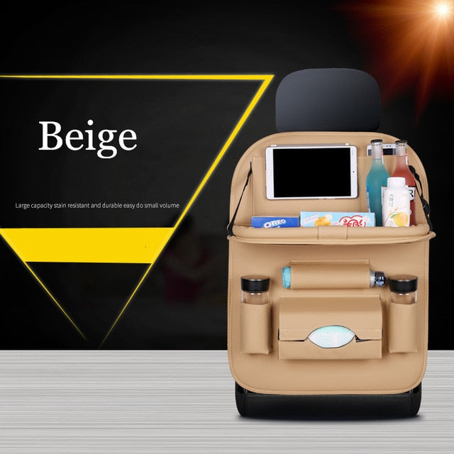Car Seat Back Organizer with Folding Table & Storage Pockets