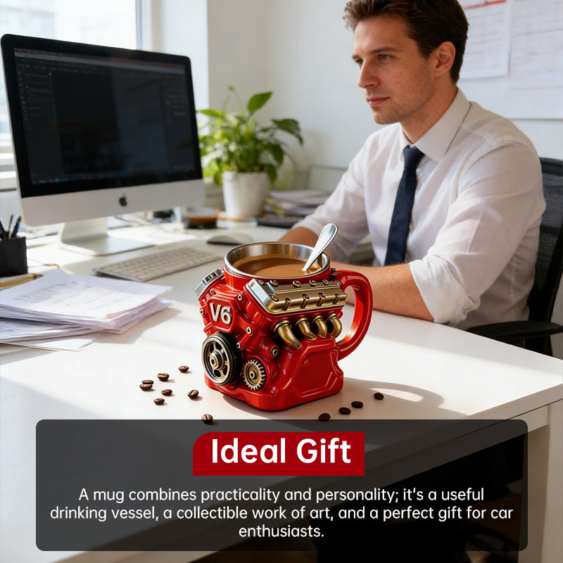 V8 Engine Stainless Steel Coffee Mug – Gearhead-Approved Hot & Cold Travel Cup for Car Lovers