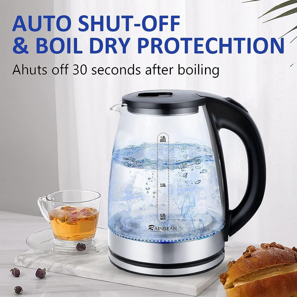 Electric Kettle 1.8L – Fast Boil Glass Tea Kettle (Electric, Plug-In).
