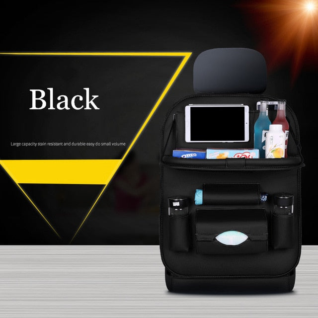 Car Seat Back Organizer with Folding Table & Storage Pockets