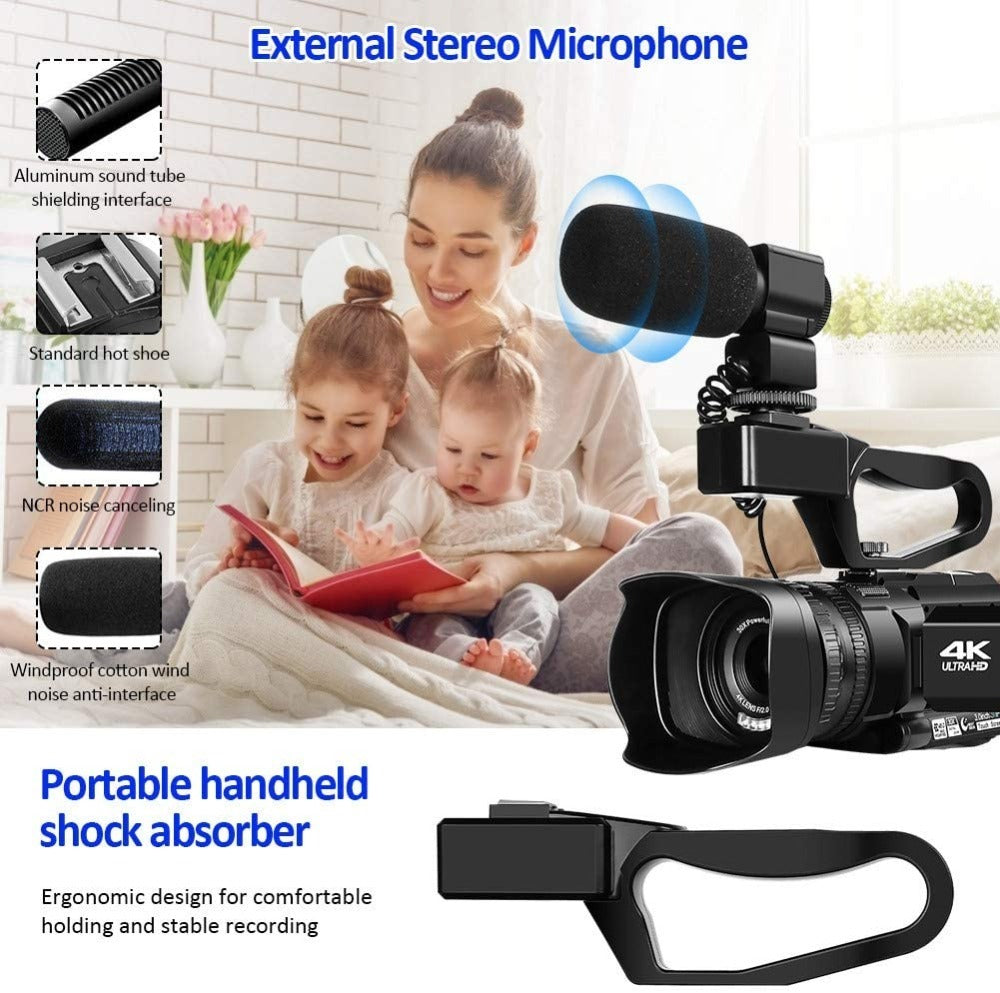 4K HD Handheld Camcorder – Vlogging & Conference Video Camera with Dual Mic and Anti-Shake