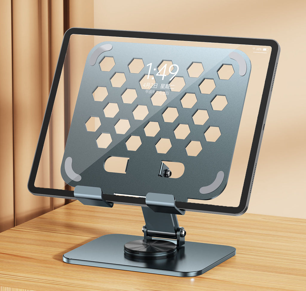 360° Rotating Foldable Tablet & Phone Stand – All-Metal Universal Holder