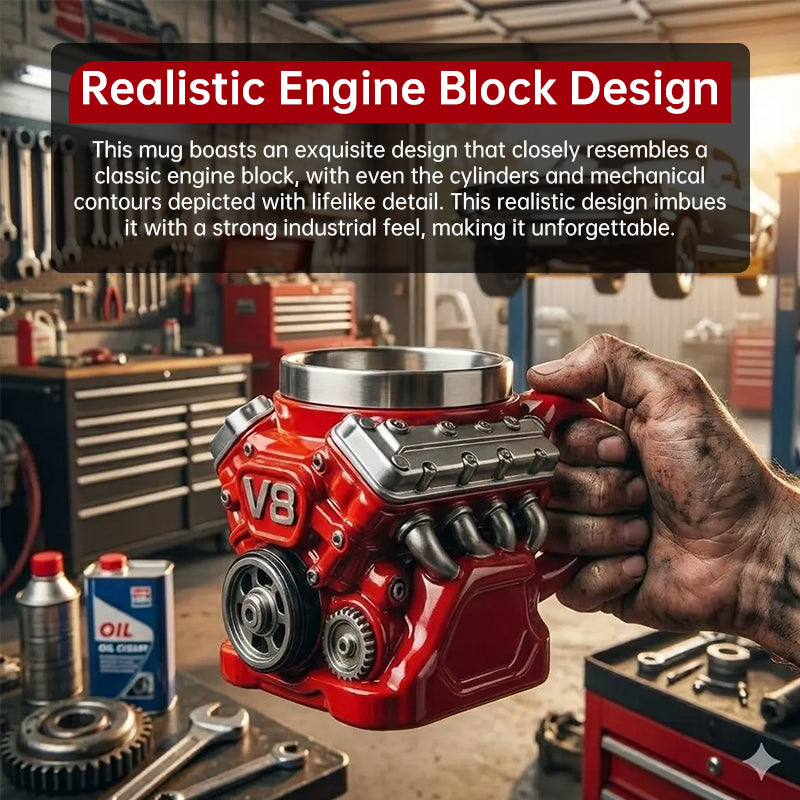 V8 Engine Stainless Steel Coffee Mug – Gearhead-Approved Hot & Cold Travel Cup for Car Lovers