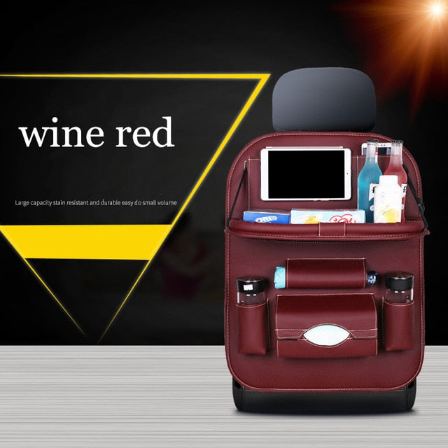 Car Seat Back Organizer with Folding Table & Storage Pockets