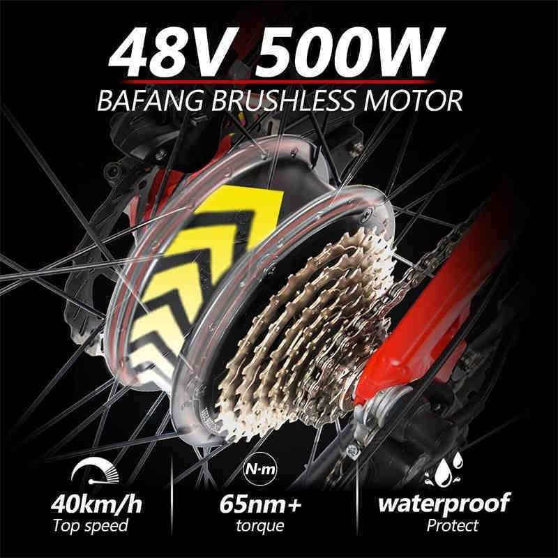500W electric mountain bike 48V Bafang brushless motor with 40kmh top speed and waterproof design