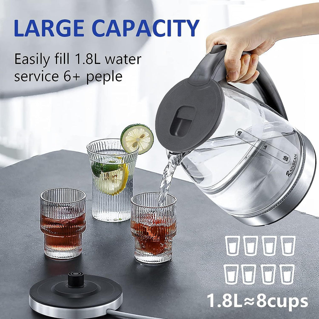 Electric Kettle 1.8L – Fast Boil Glass Tea Kettle (Electric, Plug-In).
