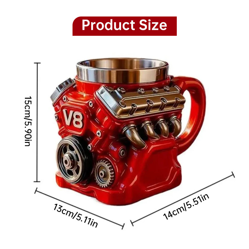 V8 Engine Stainless Steel Coffee Mug – Gearhead-Approved Hot & Cold Travel Cup for Car Lovers