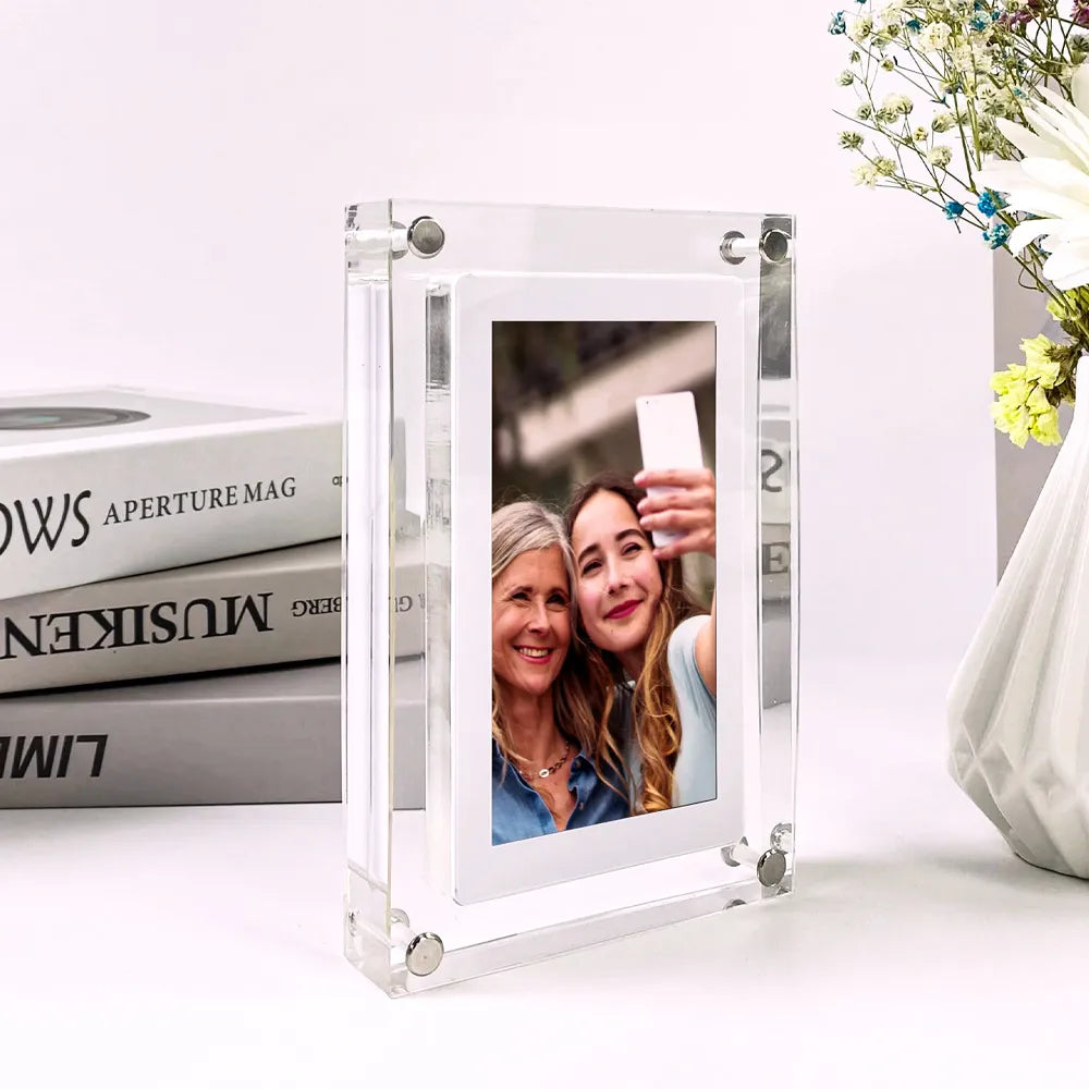 Acrylic Digital Photo Frame 5/7” IPS Display, 1000mAh Battery, 2GB Memory, Vertical Portable Design