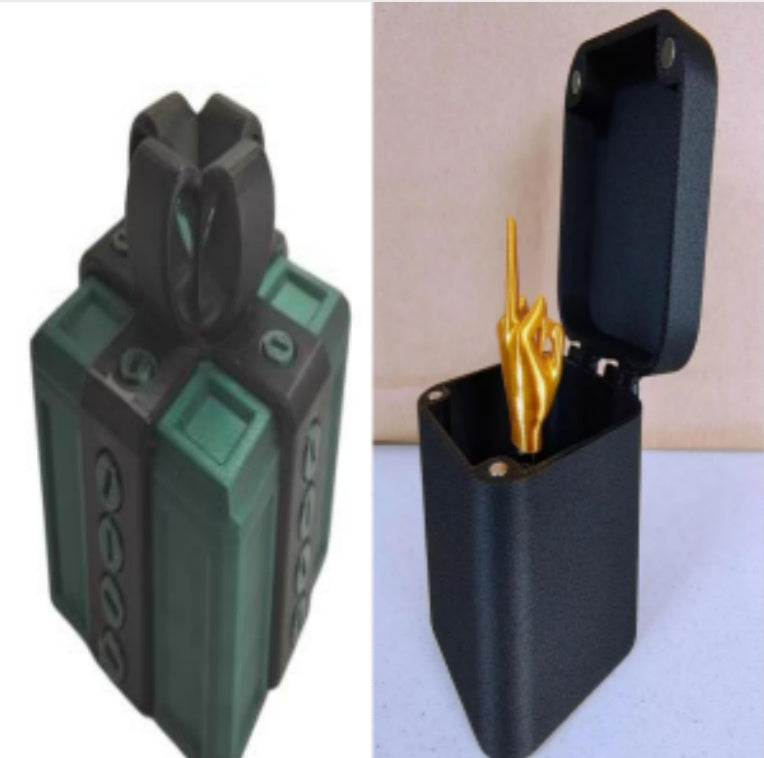 Annoying screw gift box gag present with a black case and golden middle finger inside