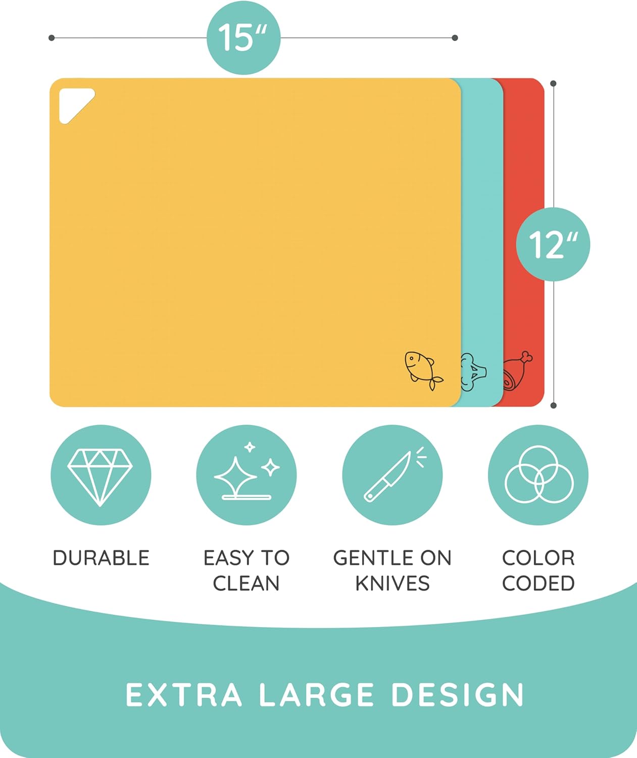 Flexible Cutting Mats Set of 3, RD/MNT/YLW