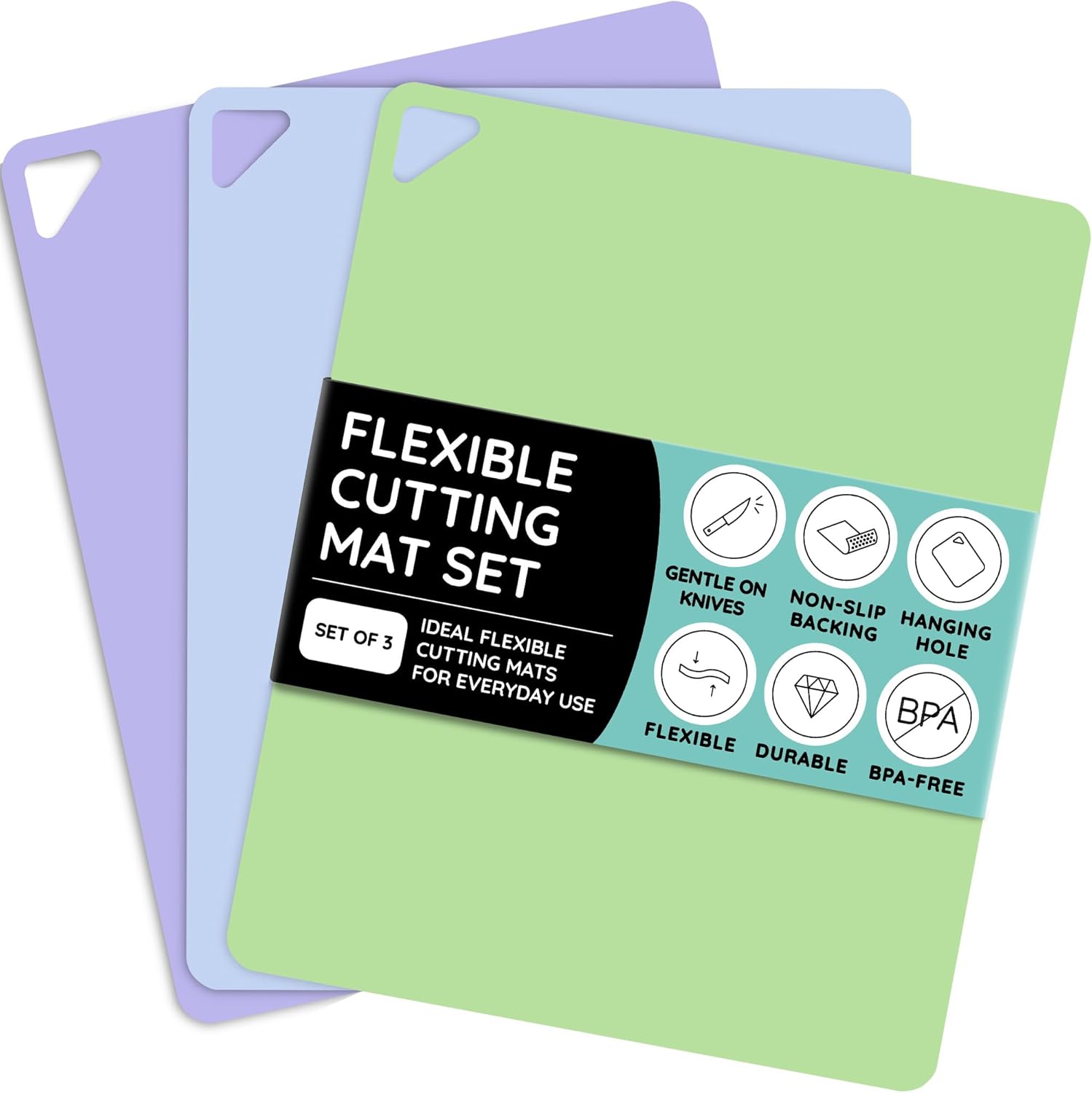 Flexible Cutting Mats Set of 3, GR/BL/LLC