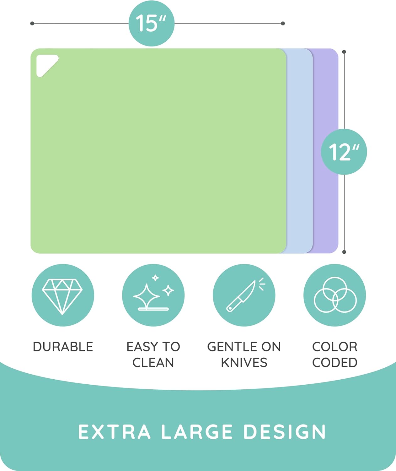 Flexible Cutting Mats Set of 3, GR/BL/LLC