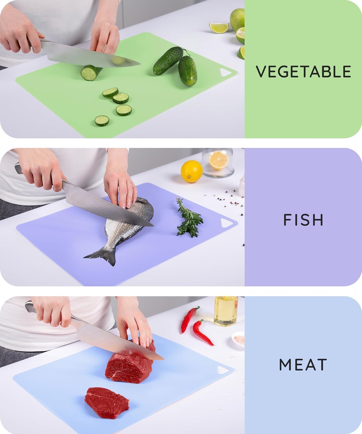 Flexible Cutting Mats Set of 3, GR/BL/LLC