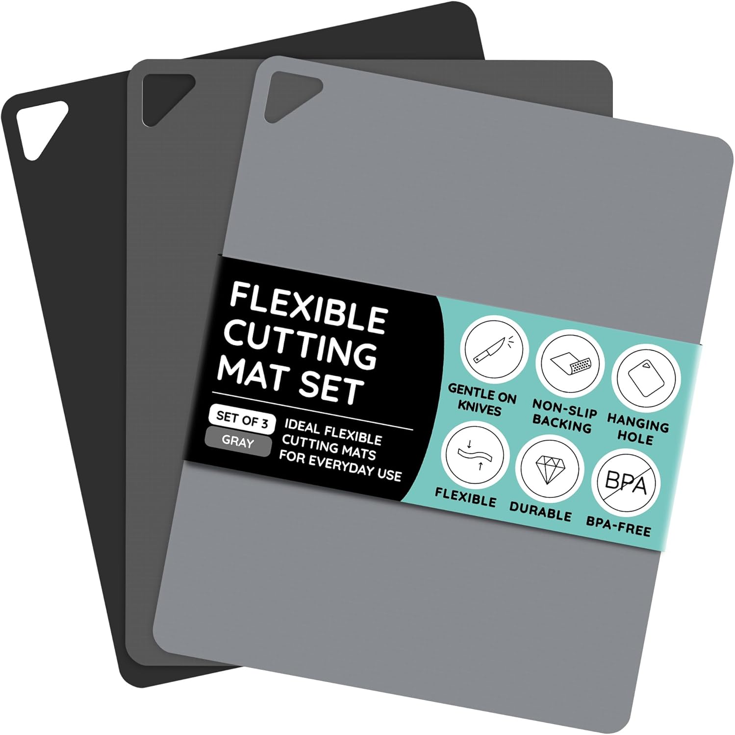 Flexible Cutting Mats Set of 3, Gray