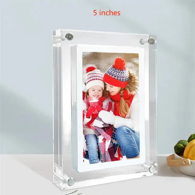 Acrylic Digital Photo Frame 5/7” IPS Display, 1000mAh Battery, 2GB Memory, Vertical Portable Design