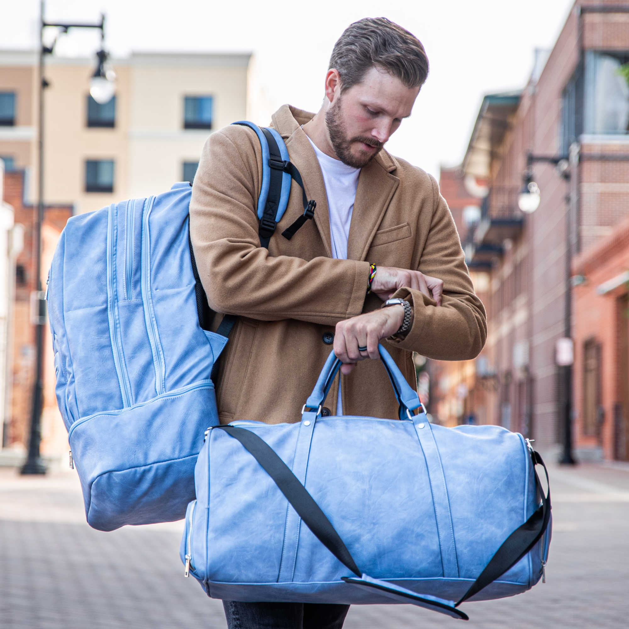 Baby Blue Leather Patented Carry-On Backpack (Only 300 Made)