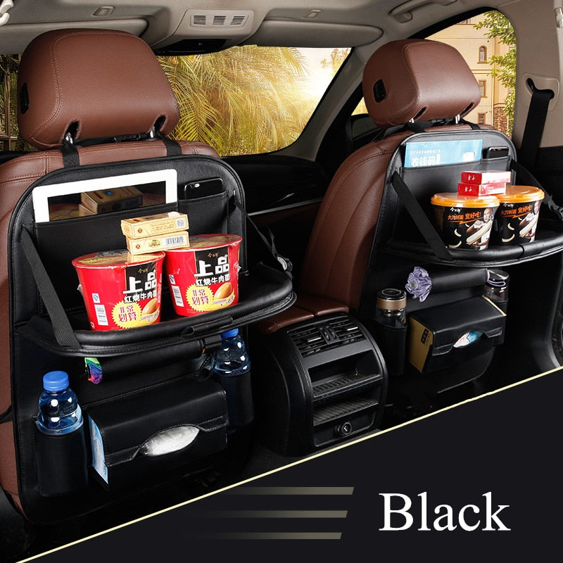 Car Seat Back Organizer with Folding Table & Storage Pockets