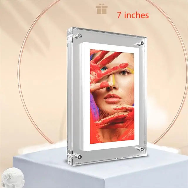 Acrylic Digital Photo Frame 5/7” IPS Display, 1000mAh Battery, 2GB Memory, Vertical Portable Design