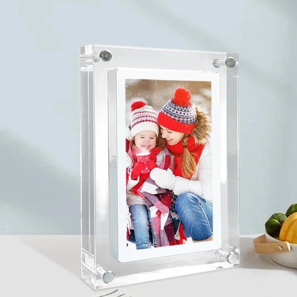 Acrylic Digital Photo Frame 5/7” IPS Display, 1000mAh Battery, 2GB Memory, Vertical Portable Design