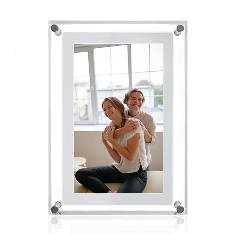 Acrylic Digital Photo Frame 5/7” IPS Display, 1000mAh Battery, 2GB Memory, Vertical Portable Design