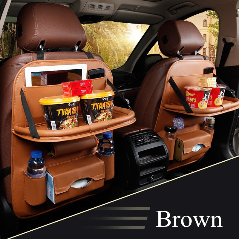 Car Seat Back Organizer with Folding Table & Storage Pockets