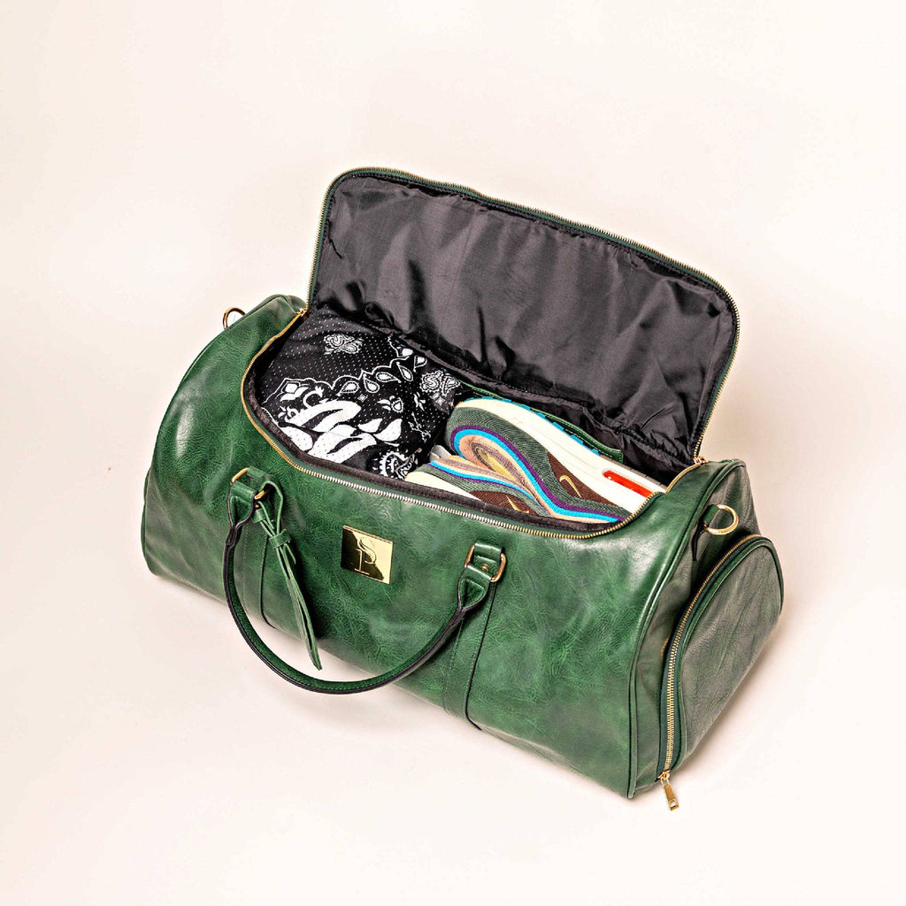 Emerald Green Leather Weekender Duffle Bag. (Only 8 Available at I Got It First)
