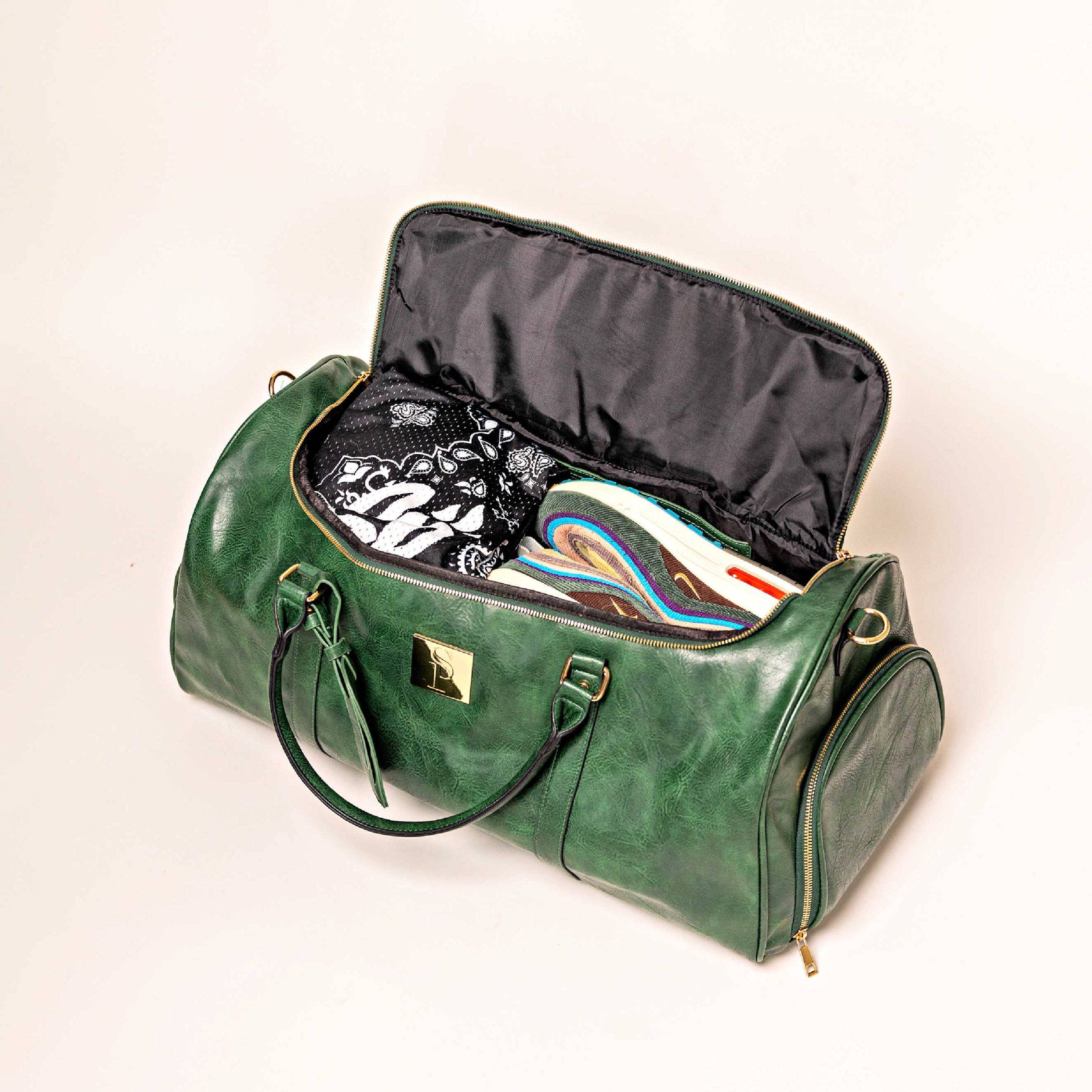 Emerald Green Leather Weekender Duffle Bag. (Only 8 Available at I Got It First)