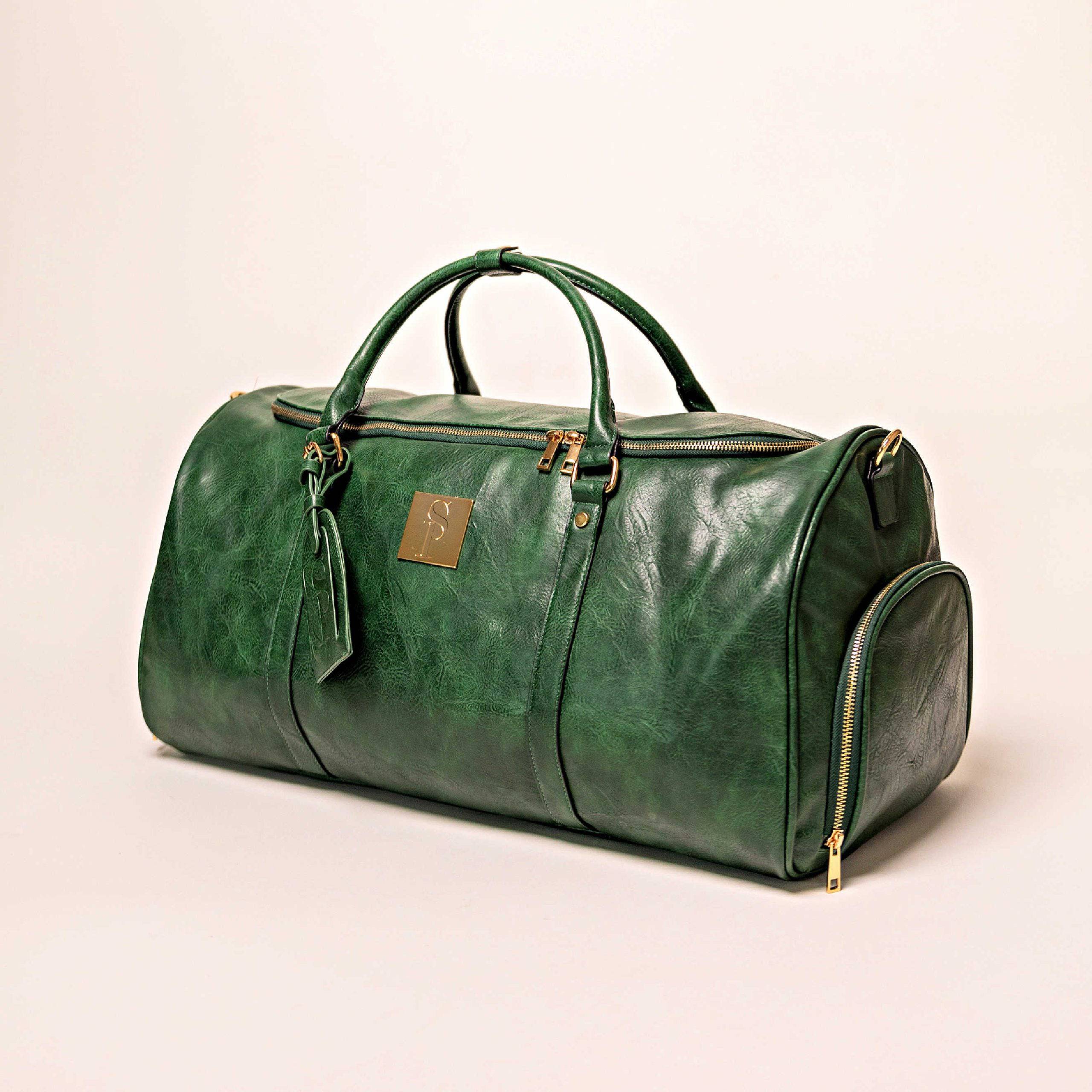 Emerald Green Leather Weekender Duffle Bag. (Only 8 Available at I Got It First)