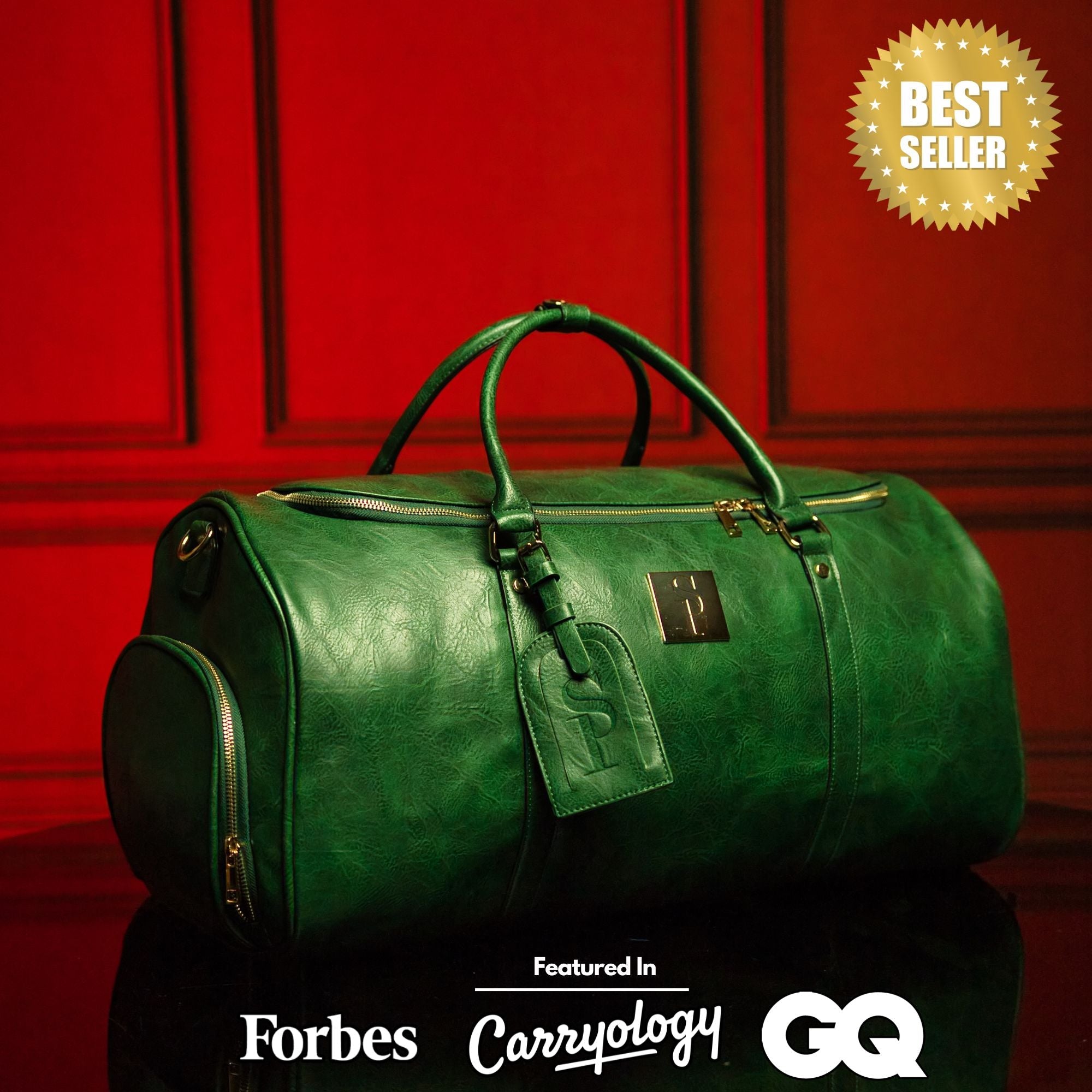 Emerald Green Leather Weekender Duffle Bag. (Only 8 Available at I Got It First)