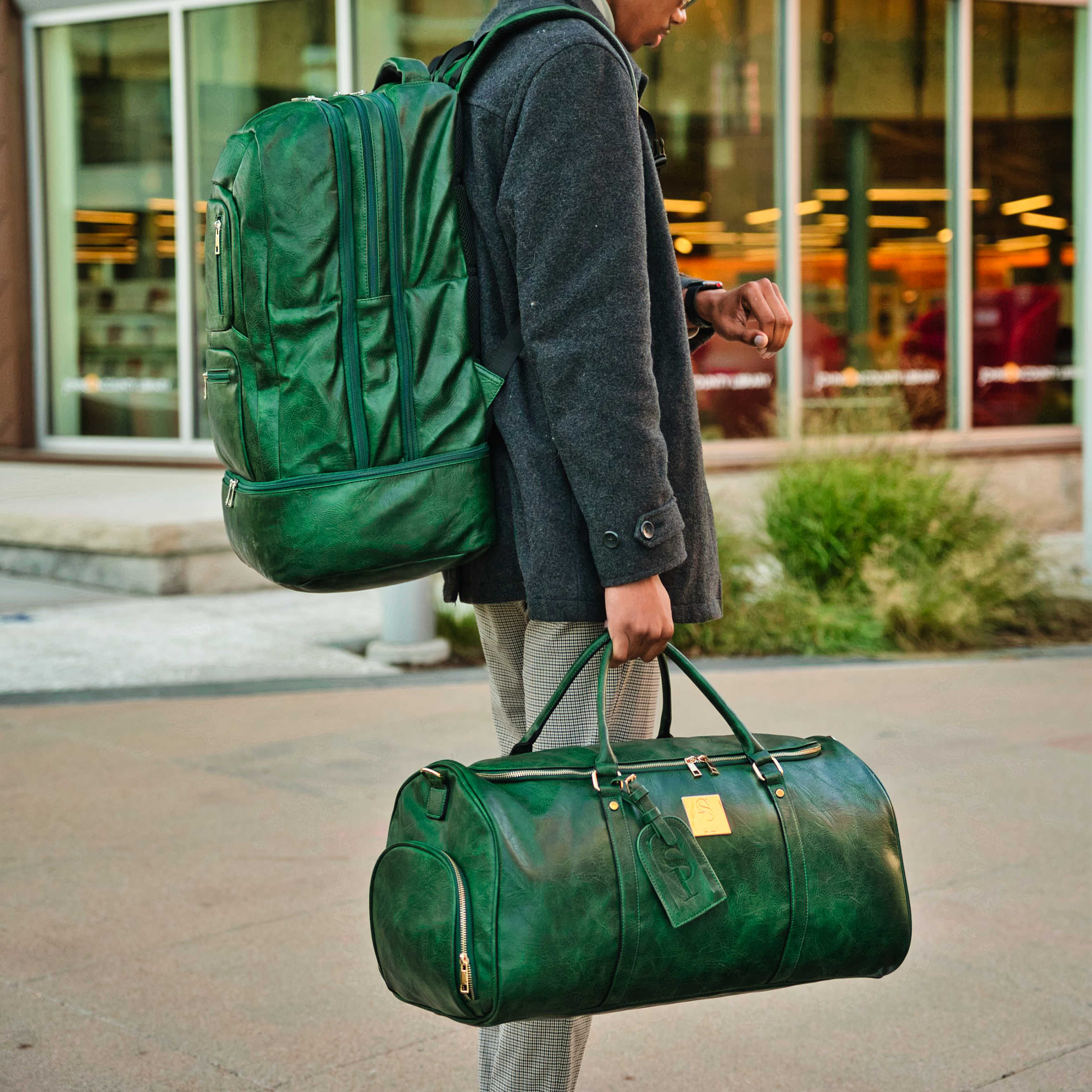 Emerald Green Leather Weekender Duffle Bag. (Only 8 Available at I Got It First)