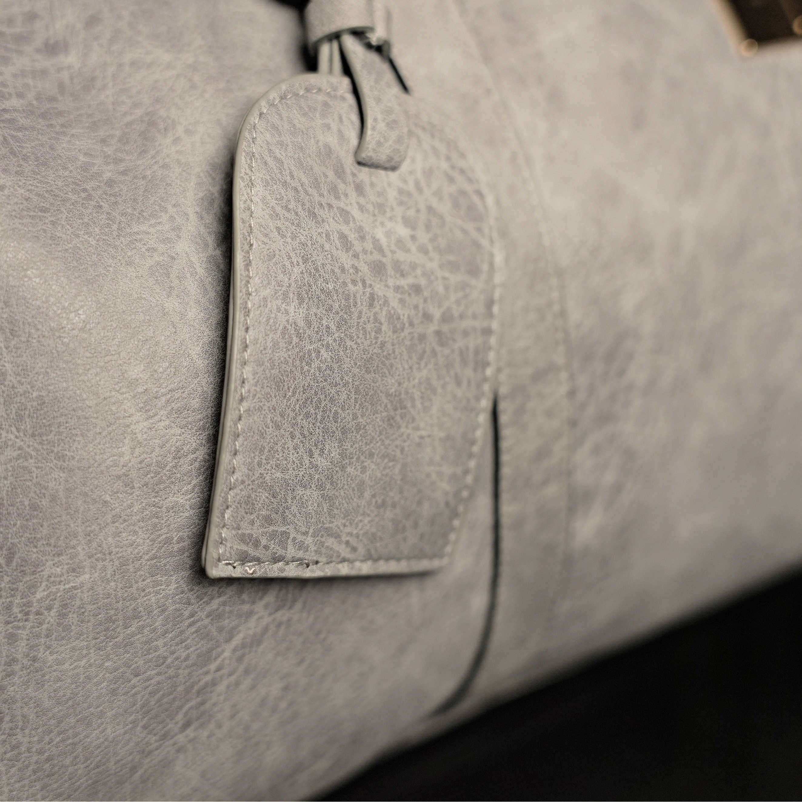 Grey Tumbled Leather Weekender Duffle Bag
