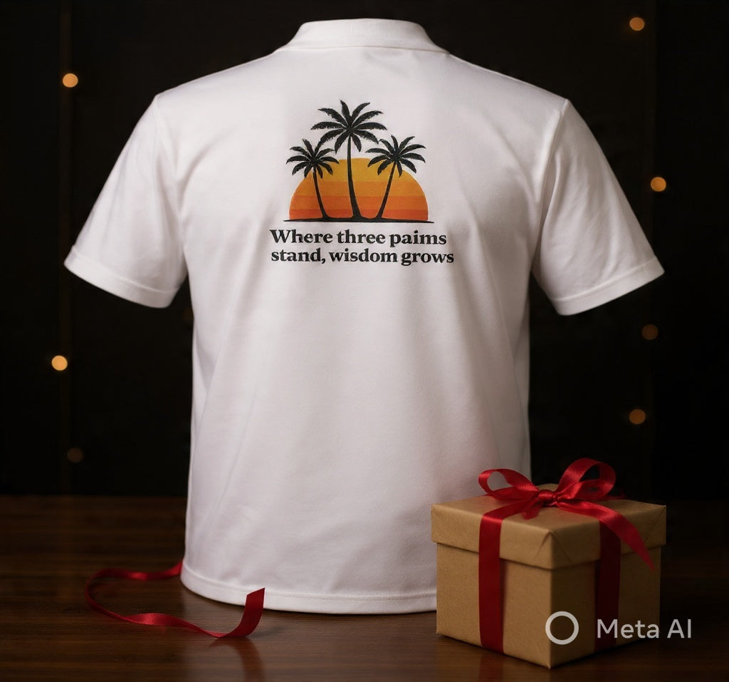 The 3 Palms Tee — White Mist