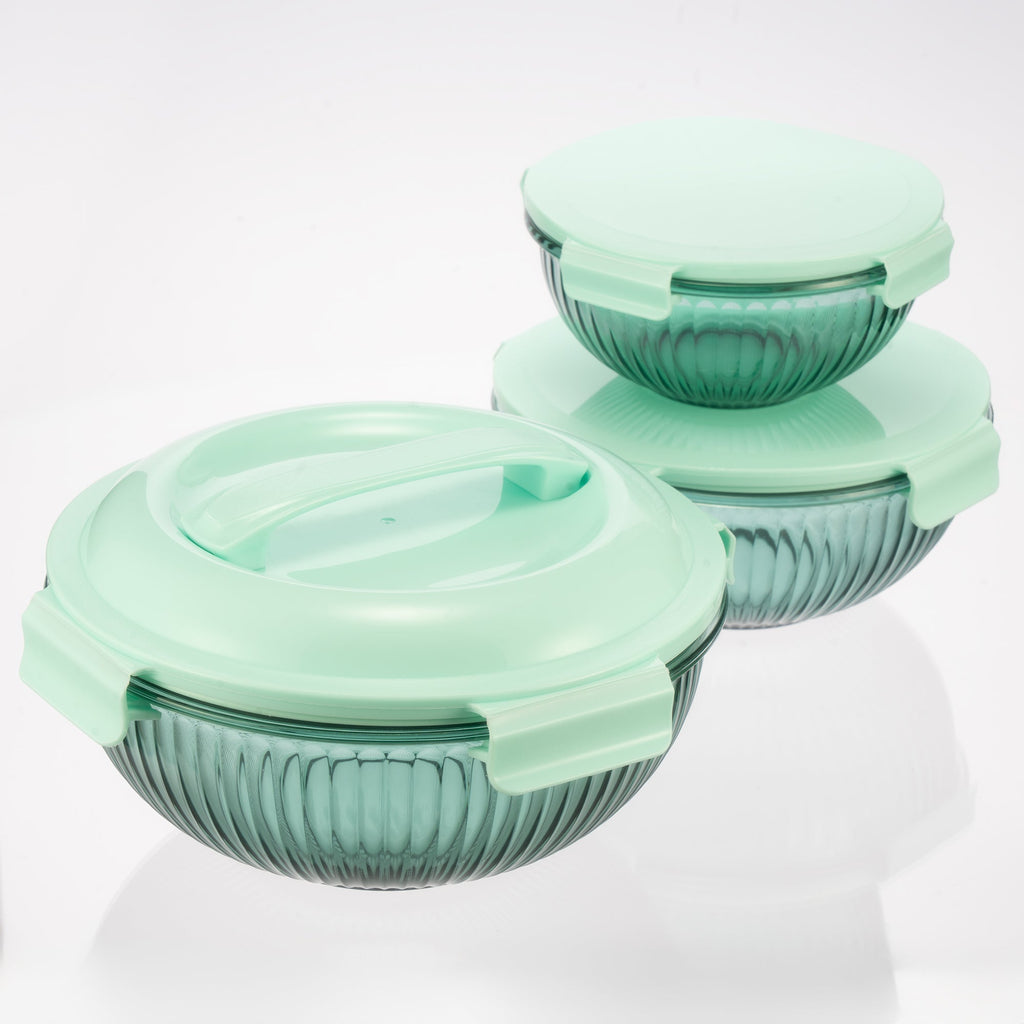 Borosilicate Glass Mixing Bowl Set- Diamond Blue (W/ Handle)