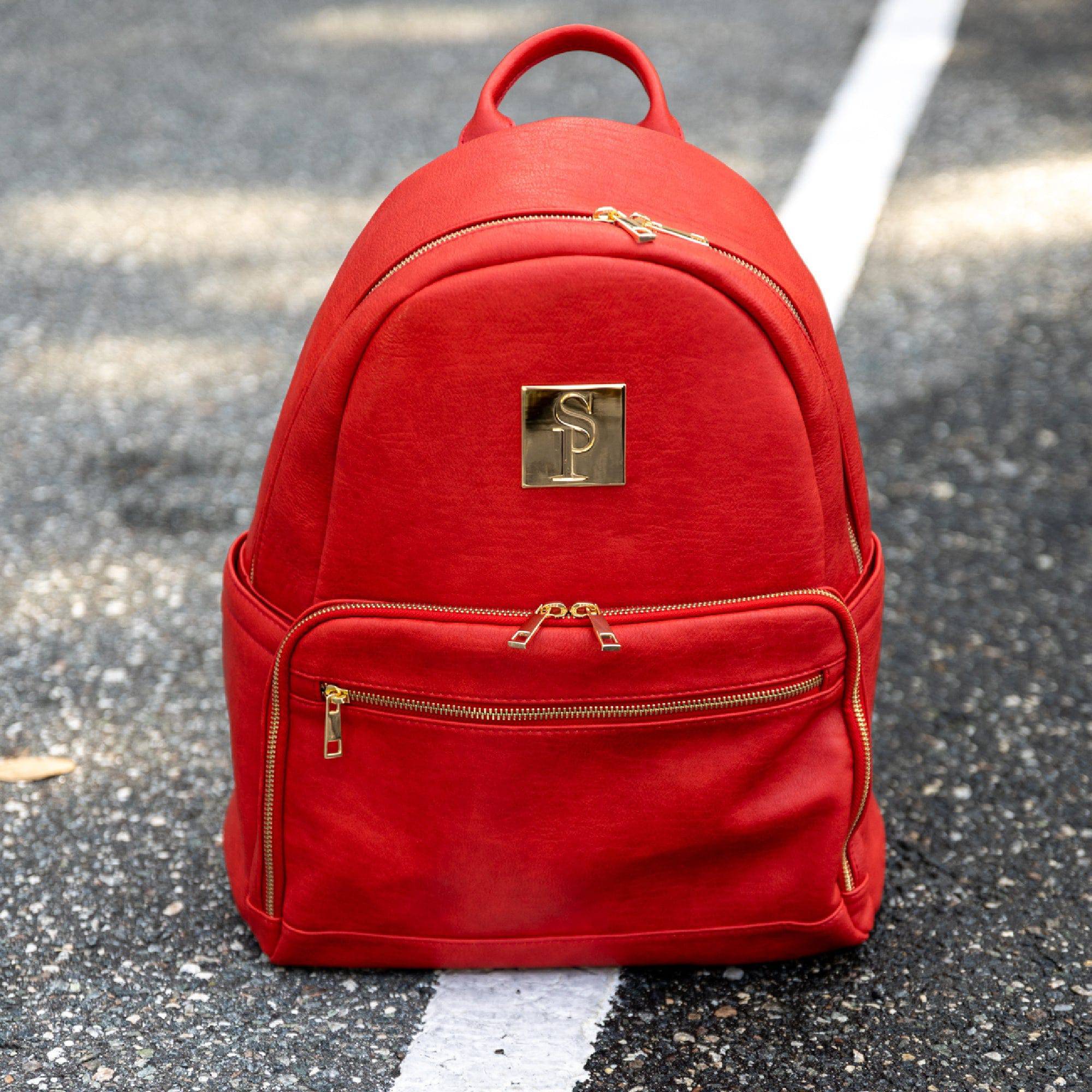 Red Leather Carrier Backpack