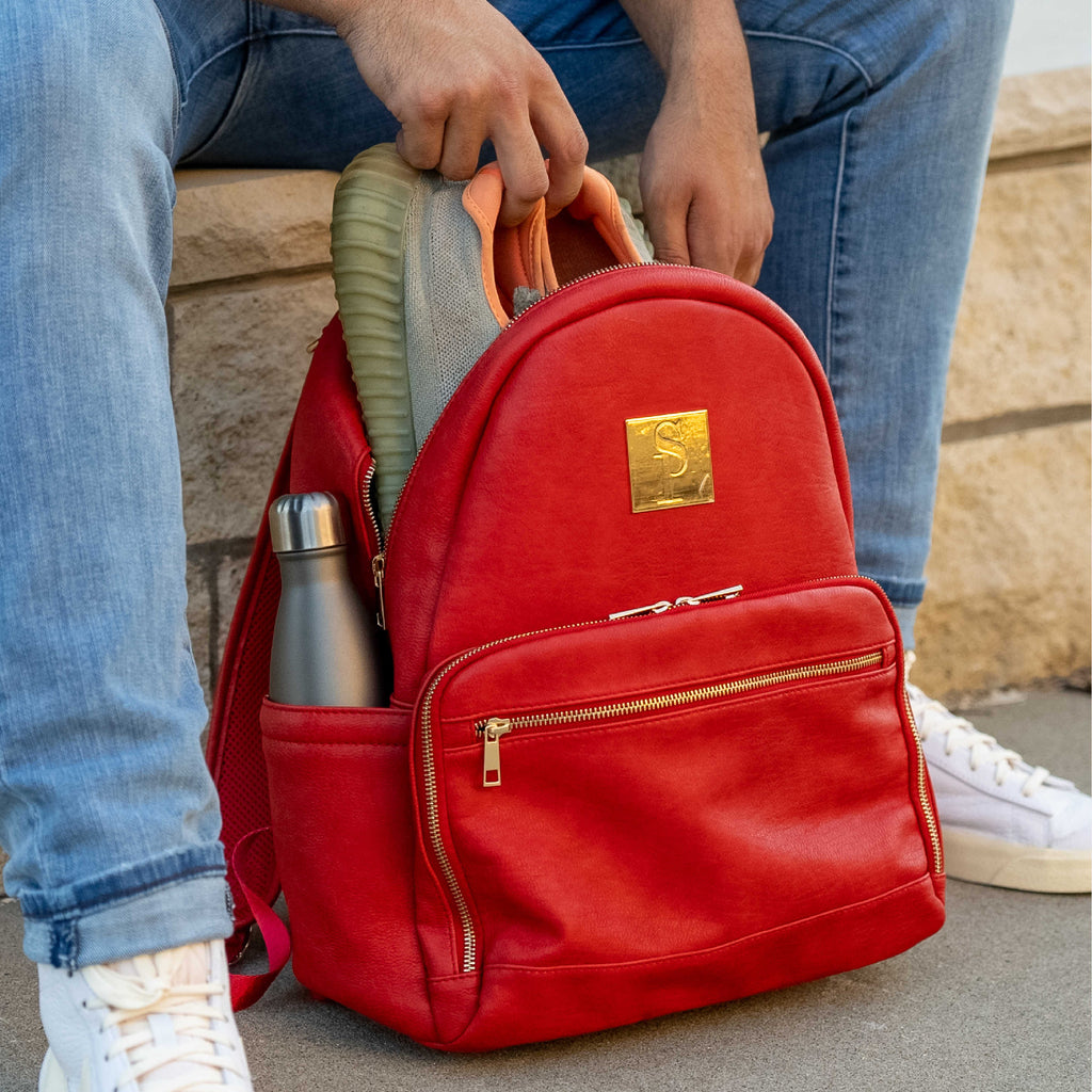 Red Leather Carrier Backpack