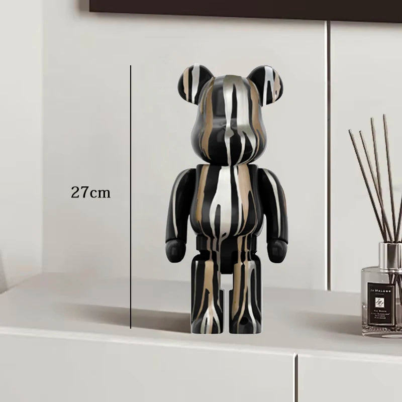 27cm Graffiti Bear Statue – Colorful Resin Paint Block Bear Decor for Home, Office & Living Room