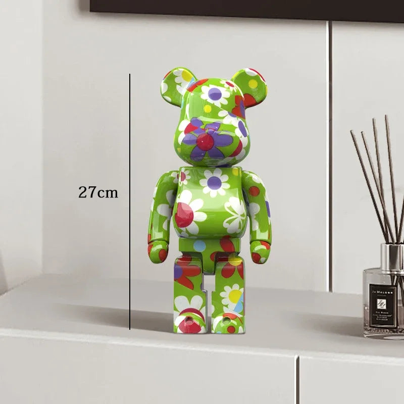 27cm Graffiti Bear Statue – Colorful Resin Paint Block Bear Decor for Home, Office & Living Room
