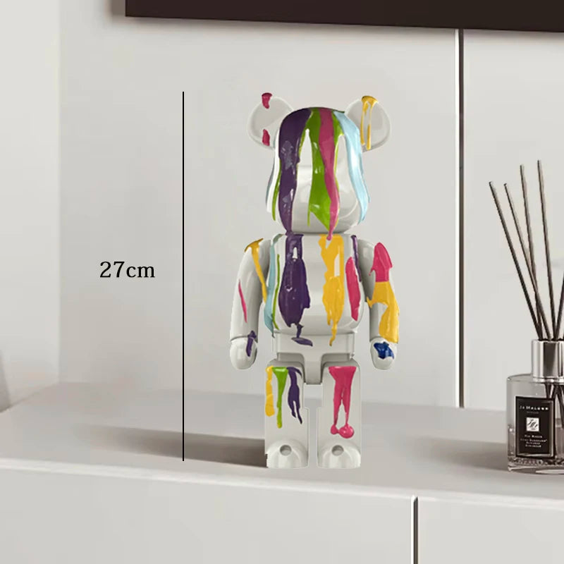27cm Graffiti Bear Statue – Colorful Resin Paint Block Bear Decor for Home, Office & Living Room