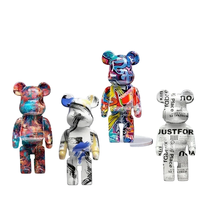 27cm Graffiti Bear Statue – Colorful Resin Paint Block Bear Decor for Home, Office & Living Room