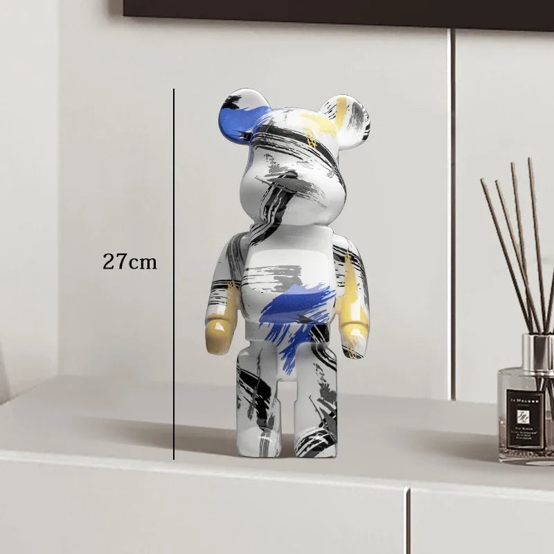 27cm Graffiti Bear Statue – Colorful Resin Paint Block Bear Decor for Home, Office & Living Room