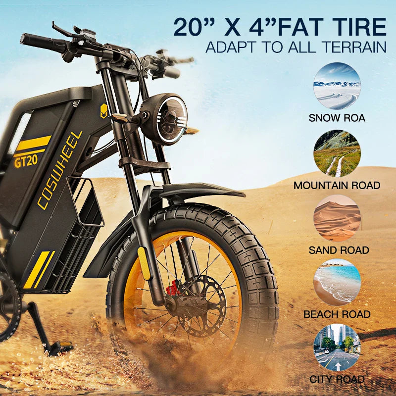 “Coswheel GT20 20” Adult Electric Mountain Bike – 48V Fat Tire eBike”