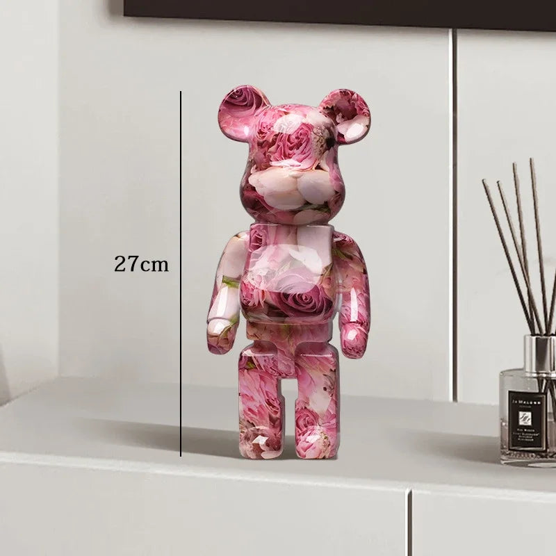 27cm Graffiti Bear Statue – Colorful Resin Paint Block Bear Decor for Home, Office & Living Room