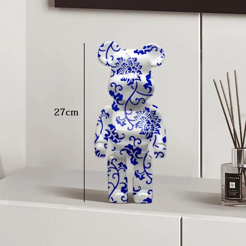 27cm Graffiti Bear Statue – Colorful Resin Paint Block Bear Decor for Home, Office & Living Room