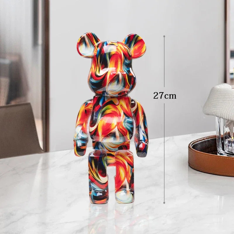 27cm Graffiti Bear Statue – Colorful Resin Paint Block Bear Decor for Home, Office & Living Room